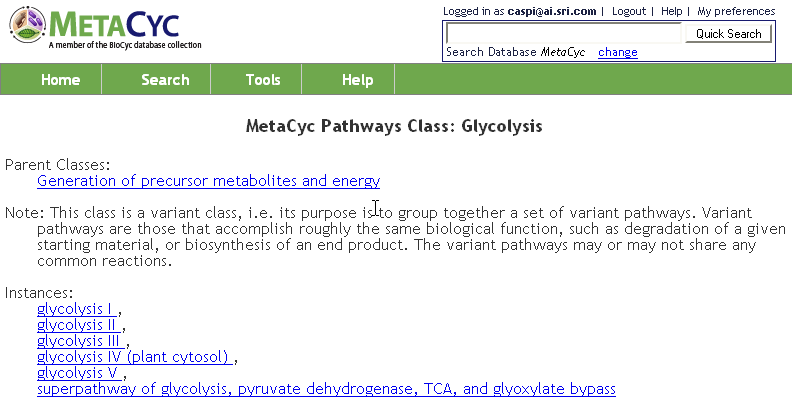 MetaCyc - List of Pathways Involved in Glycolysis