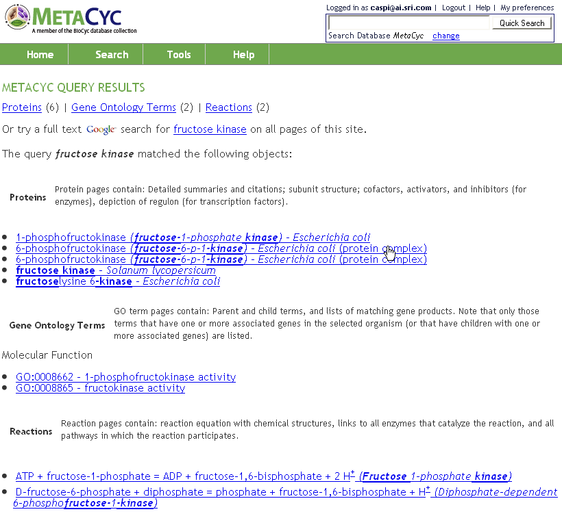 MetaCyc Query Hits
